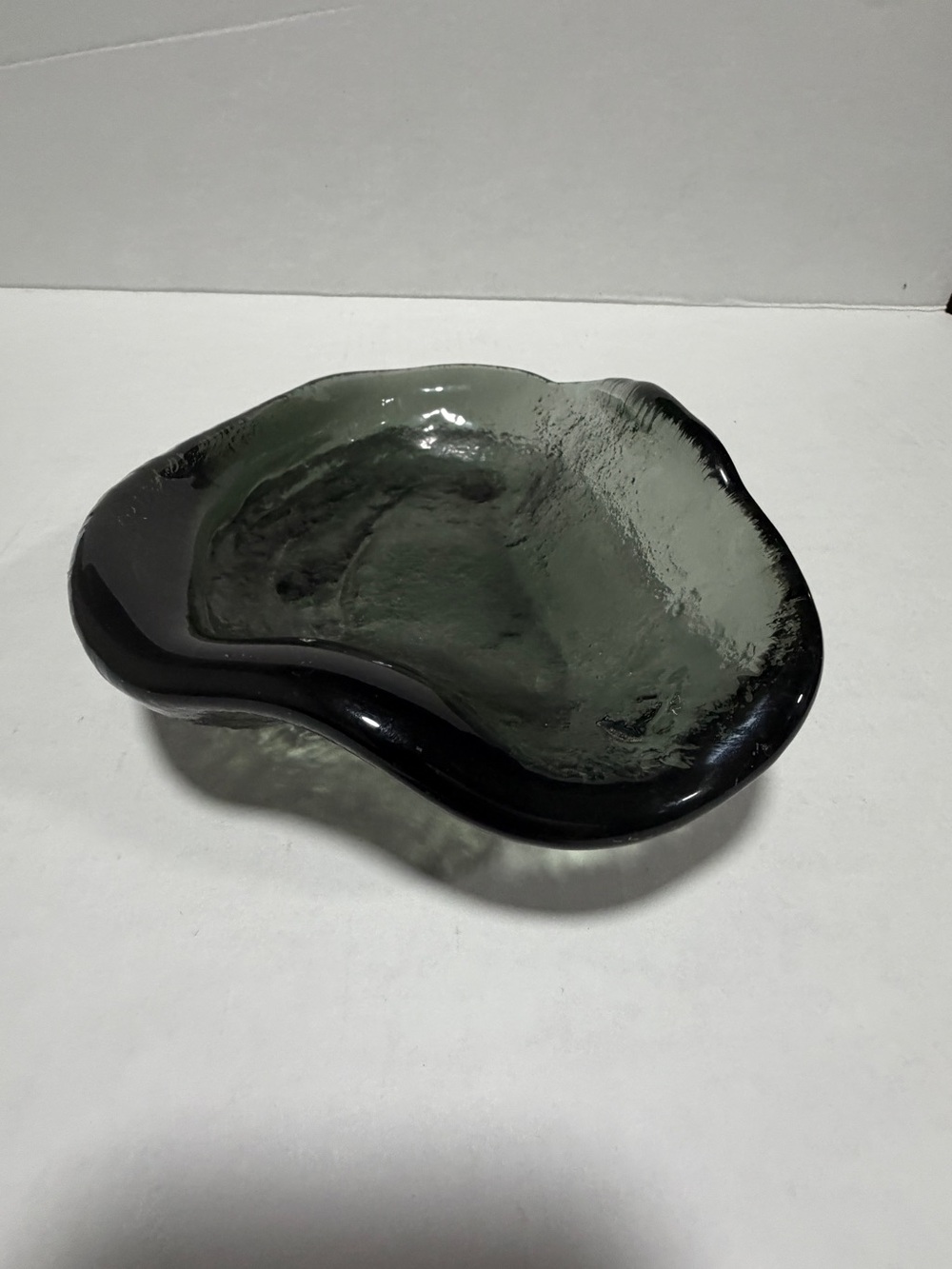 Blenko vtg smoky green Glass Decorative Bowl -Ashtray MCM